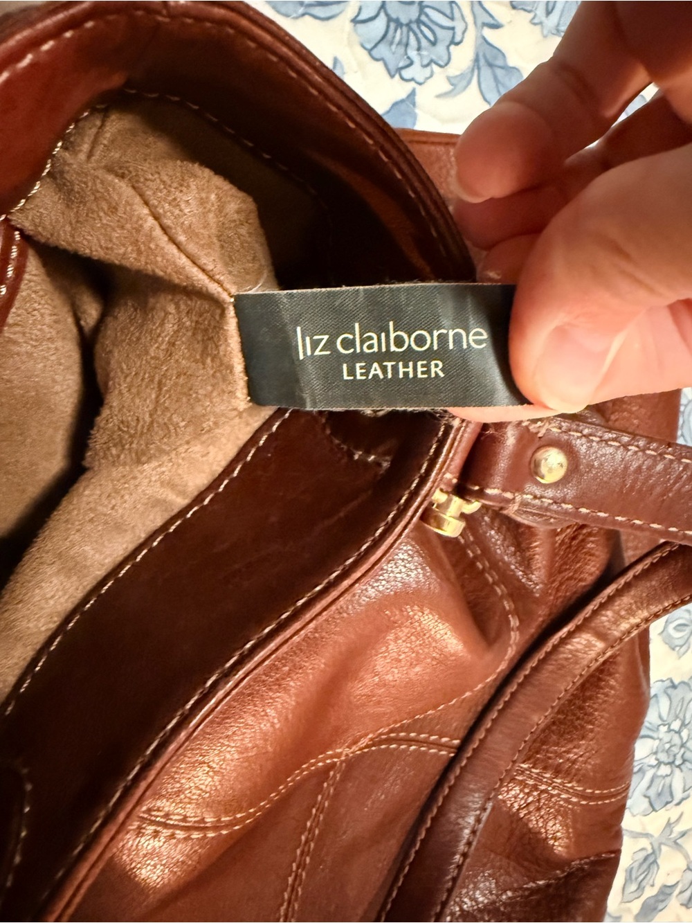 Liz Claiborne Genuine Leather Tote Bag Brown Large Shoulder Bag Shopper Purse - Picture 10 of 13